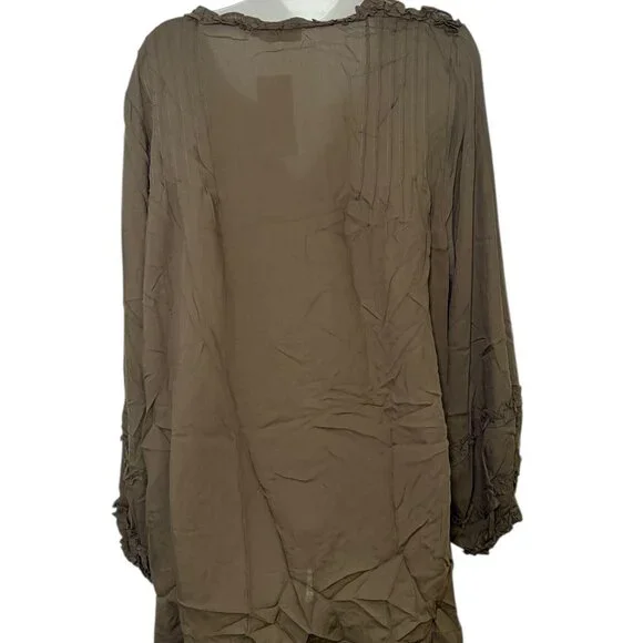 Harshman Kuniko Blouse Sage Green 2X Tencel Pintuck Ruffle NWT
